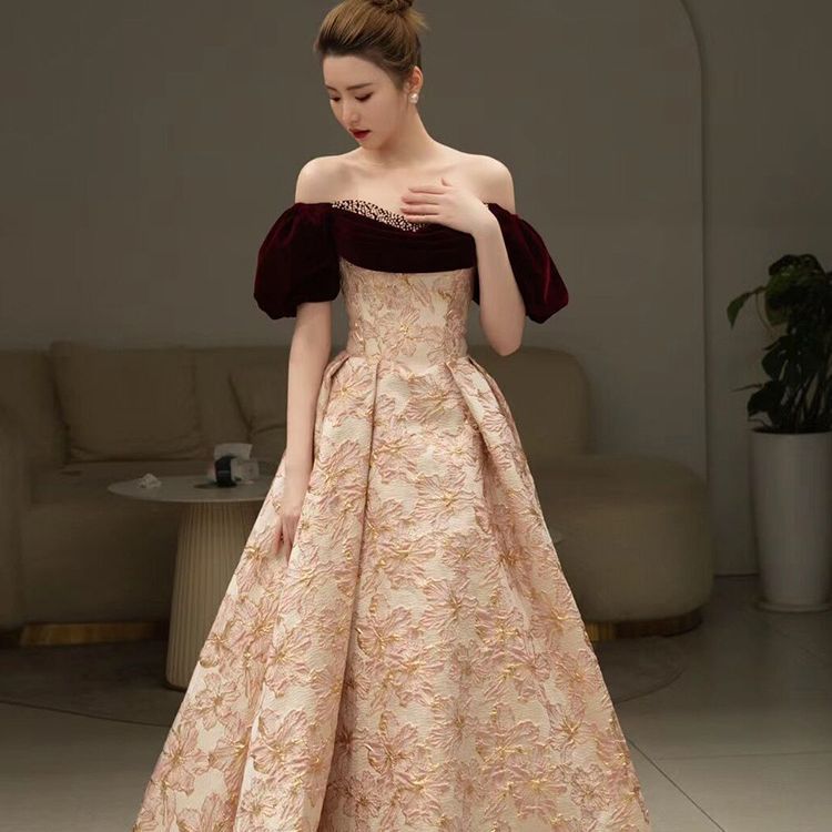 summer-red-french-engagement-off-shoulder-fashion-runway-banquet-evening-dress