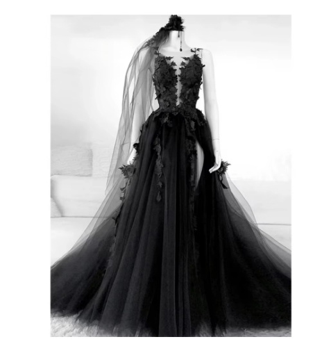 Black Lace Slimming Elegant Catwalk Banquet Evening Dress