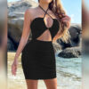 Womens Cross-Tie Hollowed-Out Bodycon Sexy Dress