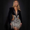 Luxury Rhinestone Tassel Sexy Cutout Suit Dress