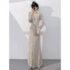Silver Banquet Evening Dress Long Sleeve Slim-fit Light Luxury Sequins