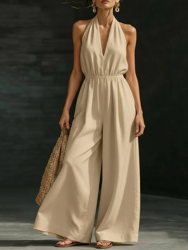 V-neck Halter Neck Jumpsuit For Women