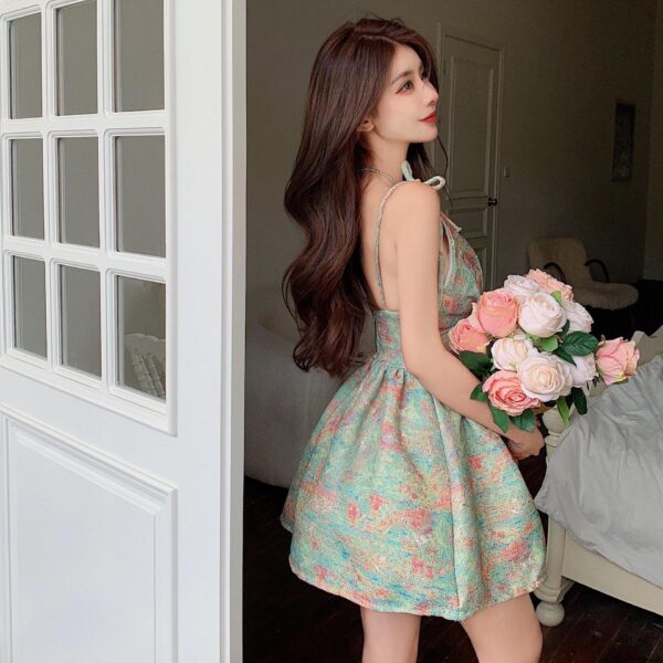 Retro Oil Painting Style Printed Camisole Bodycon Dress