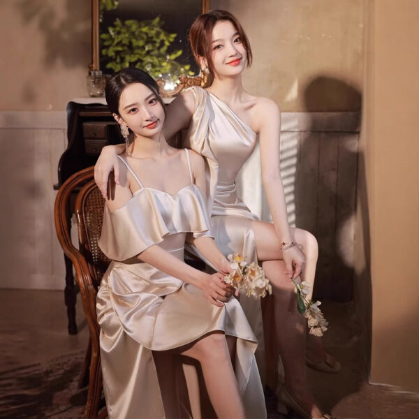 Simple And Light Luxury Satin Sisters Group Party Formal Dress