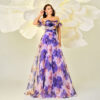 Chest-wrapped Off-neck Slim-fit Waist Trimming Printing Banquet Large Swing Evening Dress