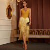 Gold Glitter Evening Dress Prom Fringe Jumpsuit