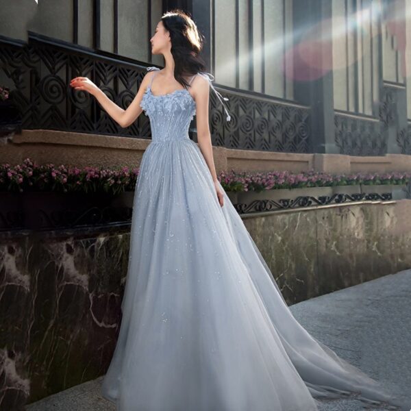 Graduation Banquet Performance With Blue Suspender Evening Dress