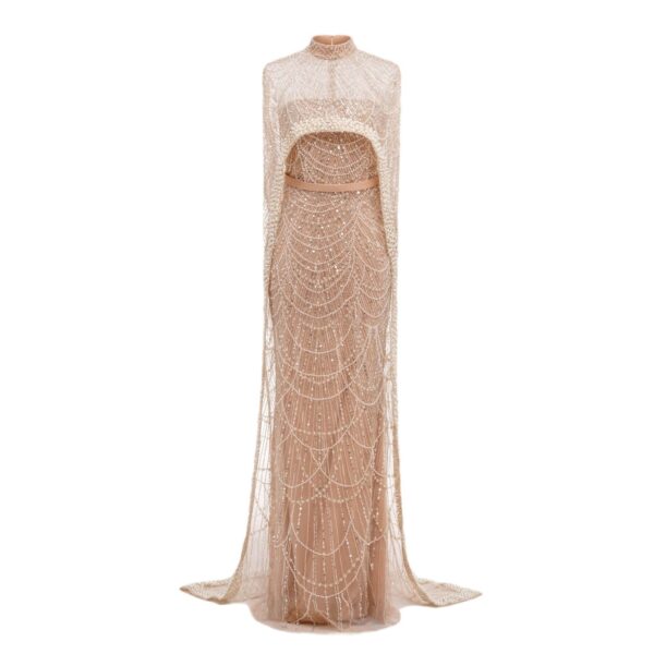 Pearl Embroidery Material Evening Party Dress