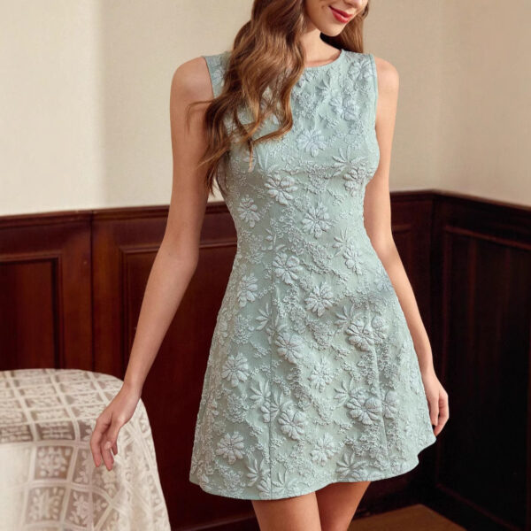 Floral Jacquard Sleeveless Dress French Minimalist Style Women's Summer Dress
