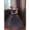 Blue Bubble Sleeve Wedding Dress Banquet Evening Dress Bride Toast Dress