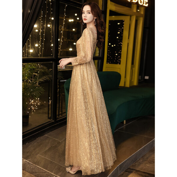 Women's Banquet Temperament Long Golden Evening Dress