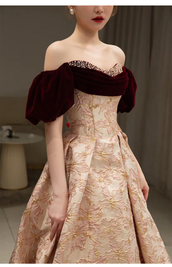 Summer Red French Engagement Off-shoulder Fashion Runway Banquet Evening Dress
