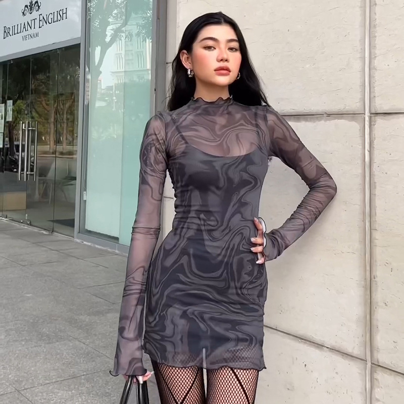 mesh-halter-print-bodycon-dress-two-piece-set