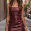 PU Leather Spice Tube Top Slip Bodycon Dress