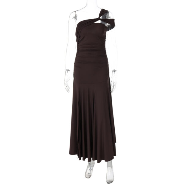 Summer Cold-shoulder Bodycon Pleated Suspender Long Dress