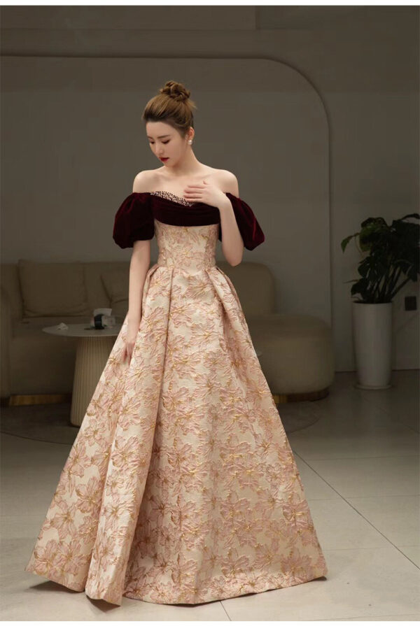Summer Red French Engagement Off-shoulder Fashion Runway Banquet Evening Dress