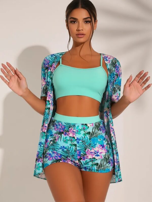 High-end Multi-color Printed Three-piece Bikini Women's Swimsuit