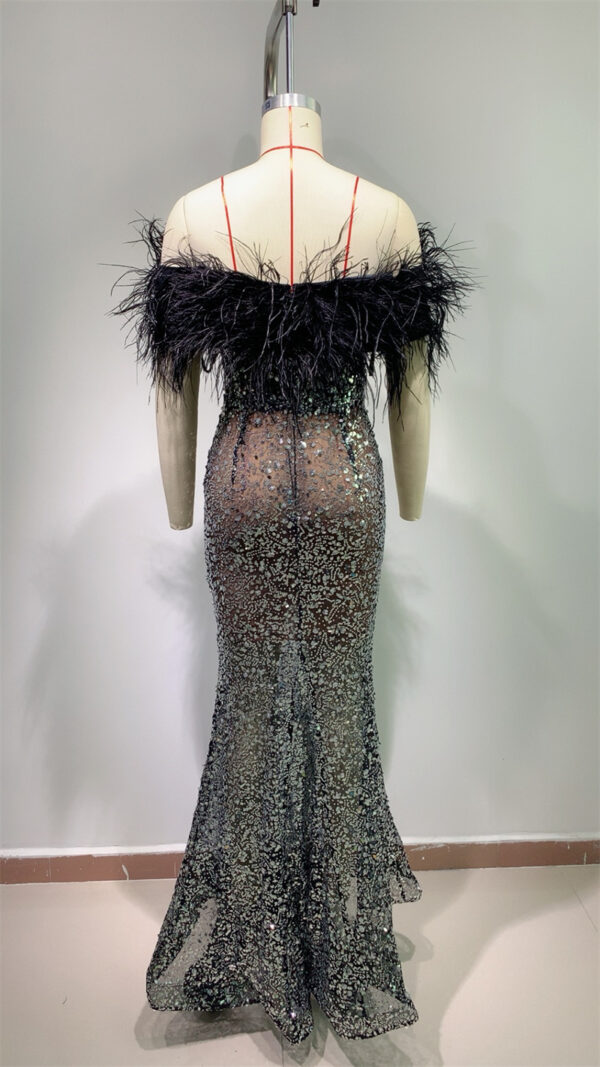 Luxury Feather Rhinestone V-neck Tube Top Sequins Dress