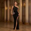 One-shoulder Slant Collar Sequined Slim-fit Sheath Banquet Split Evening Dress