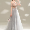 Ladies Evening Dress Gray Long Banquet Temperament