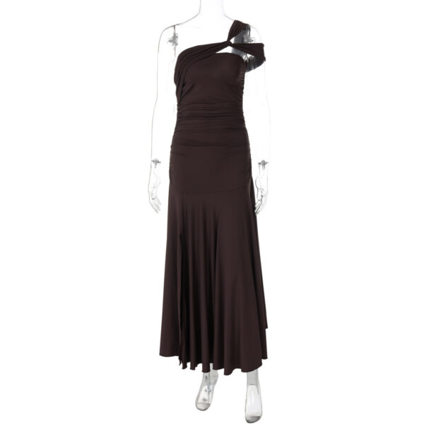 Summer Cold-shoulder Bodycon Pleated Suspender Long Dress
