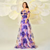 Chest-wrapped Off-neck Slim-fit Waist Trimming Printing Banquet Large Swing Evening Dress