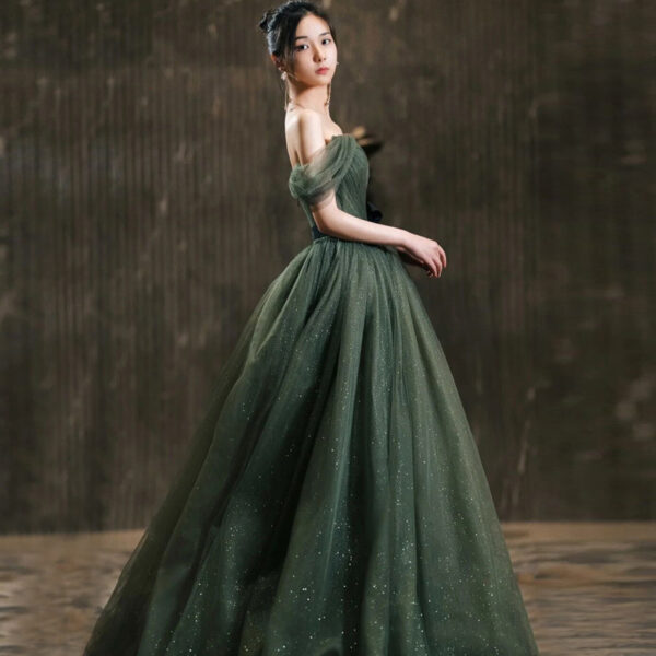 Banquet Evening Dress New Green Off-shoulder