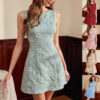 floral jacquard sleeveless dress women french minimalist summer outfit,