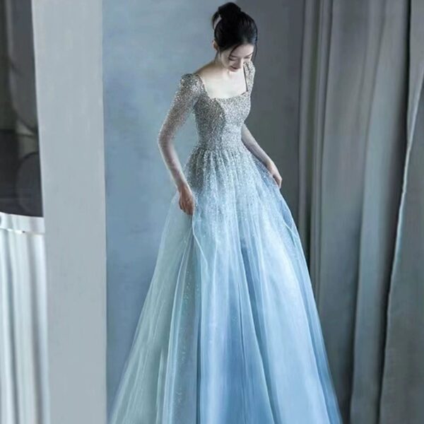 Light Luxury Minority Banquet Silver Paillette Toast Dress Bride's High Sense