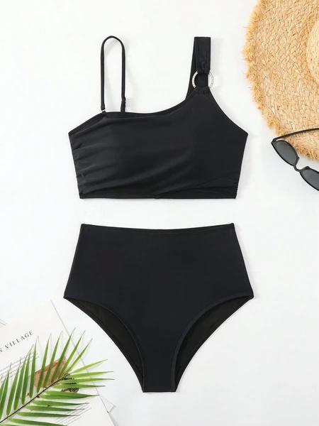Women's Minimalist Asymmetrical Split Style Quick Drying Bikini Swimsuit