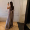 Pleated Ribbon Satin Evening Dress