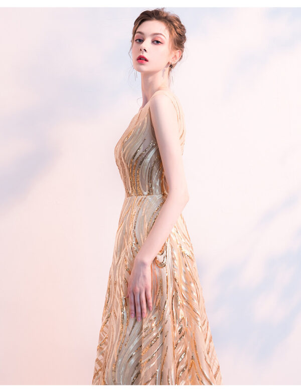 Elegant Long Golden Evening Dress Banquet