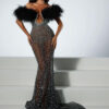 Luxury Feather Rhinestone V-neck Tube Top Sequins Dress