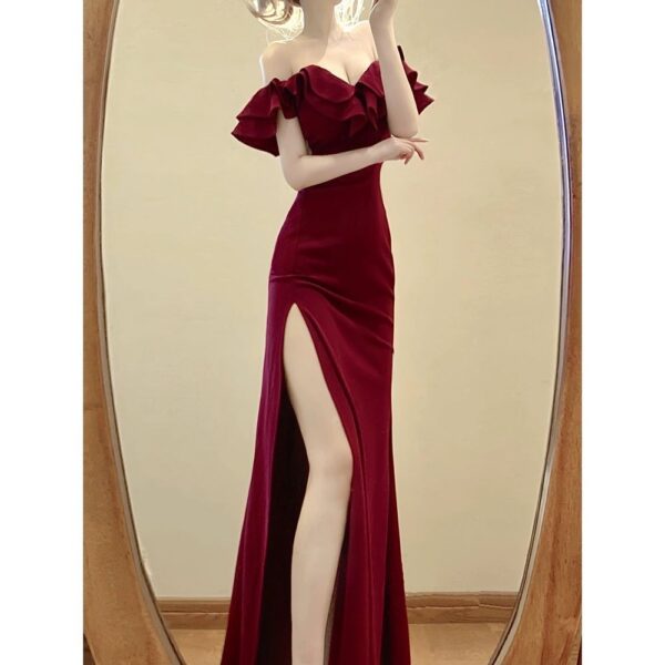 Long Evening Dress Strapless One-shoulder Dress For Women