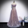 Tube Top Evening Dress Female Purple Trailing Dress