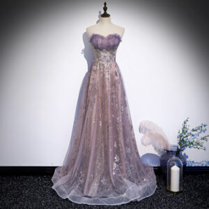 Tube Top Evening Dress Female Purple Trailing Dress