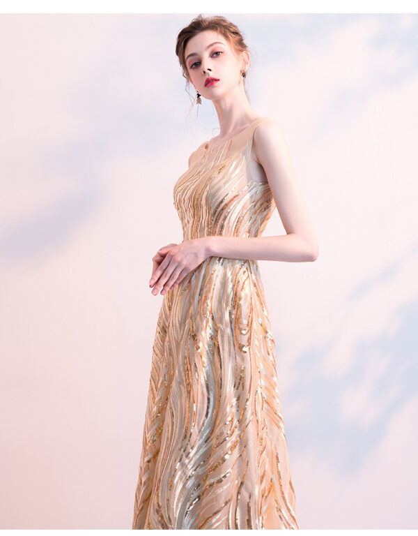 Elegant Long Golden Evening Dress Banquet