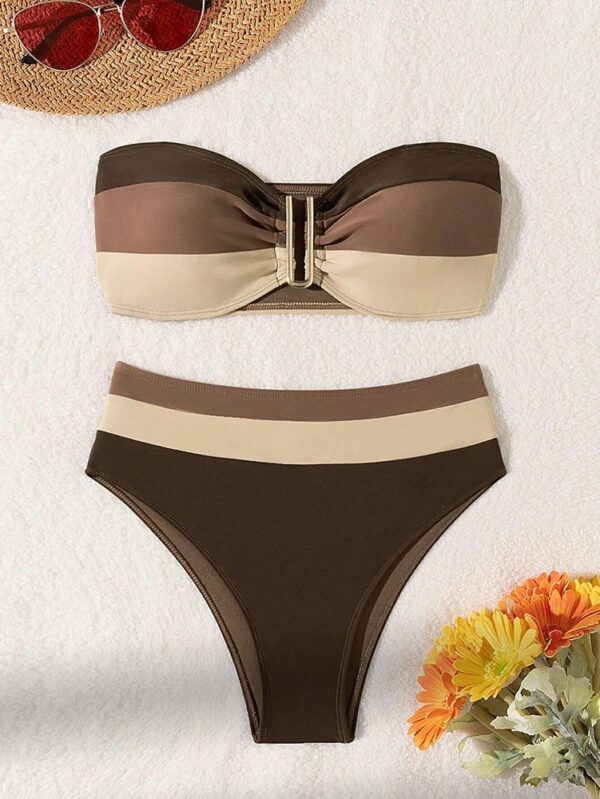 Women's Two-piece Coffee Colored Bikini Swimsuit Strapless Fashion Quick Drying
