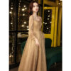 Women's Banquet Temperament Long Golden Evening Dress
