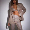Shiny Long-sleeved Suit With Bra Lapel Blazer And Straight-leg Trousers Fashion Party Jacket Set