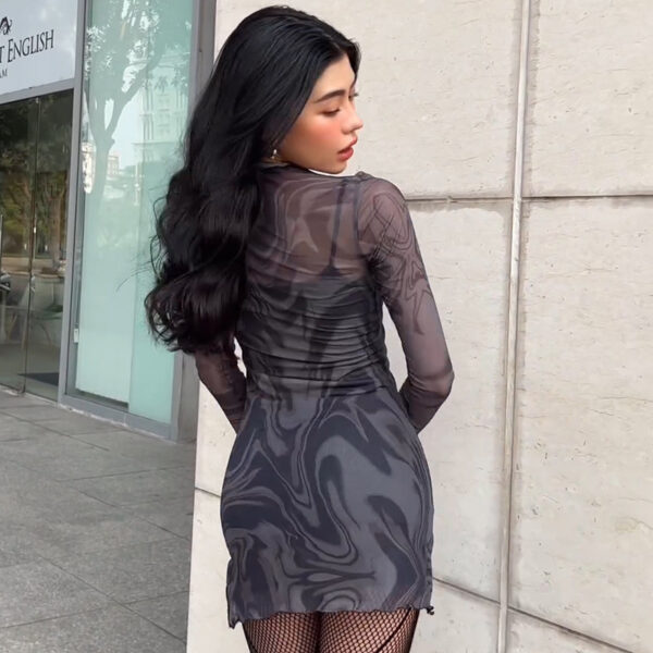 Mesh Halter Print Bodycon Dress Two-piece Set