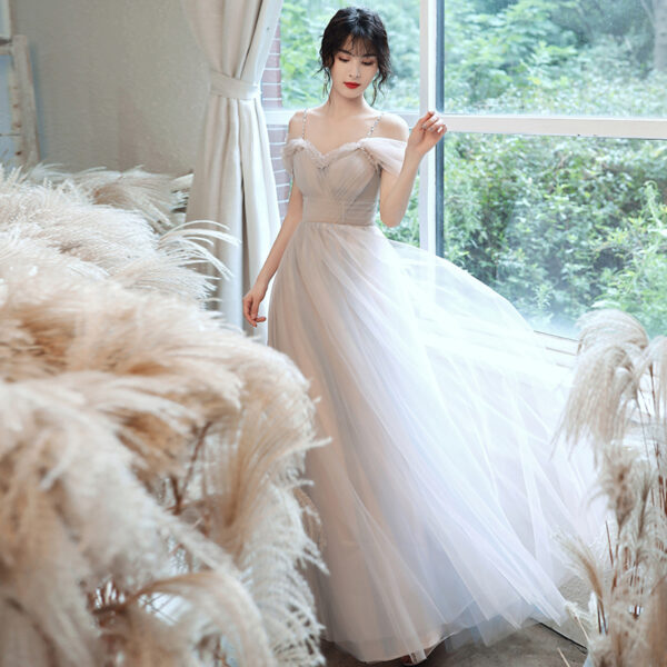 Banquet Evening Dress Princess Strap Yellow Forest Style