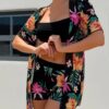 High-Waisted Two-Piece With Print Sun-Protective Cover-Up Three-Piece Set