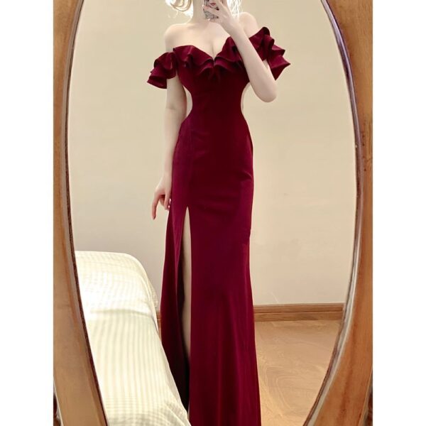 Long Evening Dress Strapless One-shoulder Dress For Women