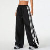Three Bars Drawstring Cuffed Straight Casual Extended Sports Trousers