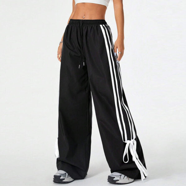 Three Bars Drawstring Cuffed Straight Casual Extended Sports Trousers