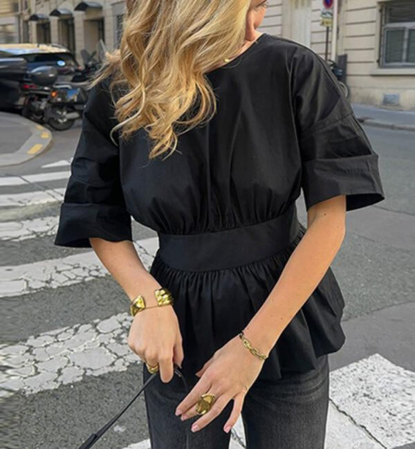 Backless Short Sleeve T-shirt With Back-tied Design Fashion Bat Sleeve Top