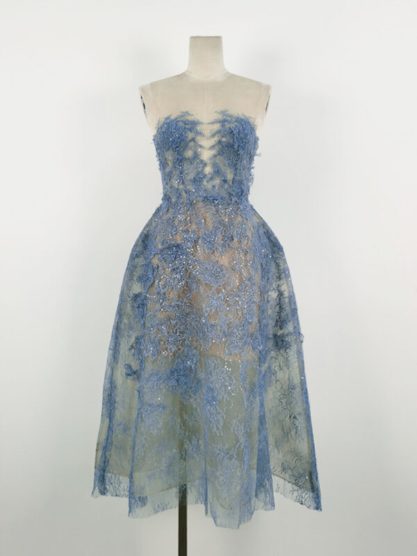 Three-dimensional Flower Sequins See-through Heavy Industry Tube Top Light Luxury Dress