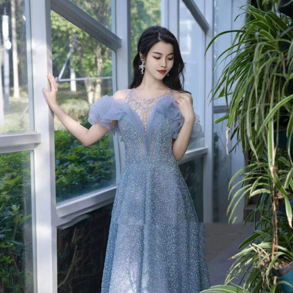 Women's Light Gauze Beaded Banquet Evening Dress