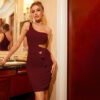 Sexy Hollow-out Strappy Bodycon Asymmetric Hem Bandage Dress